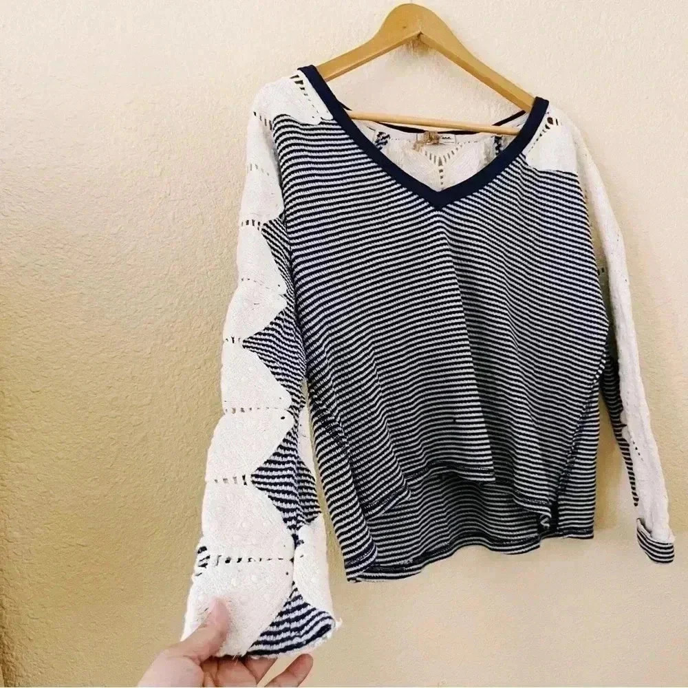 Free people crochet knit top longsleeve sweater